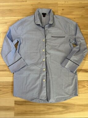 J. Crew Button-Down Light Blue Pajama Shirt with Navy Piping L